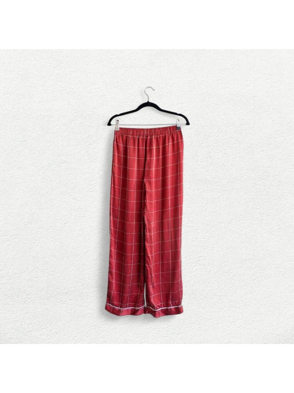 Eberjey x Lilah Aldridge Pajama Pants in Simple Plaid Merlot Red & Ivory White